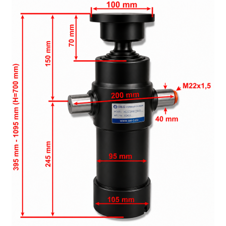 SIŁOWNIK HYDRAULICZNY DO PRZYCZEPY SKOK 700mm 5TON